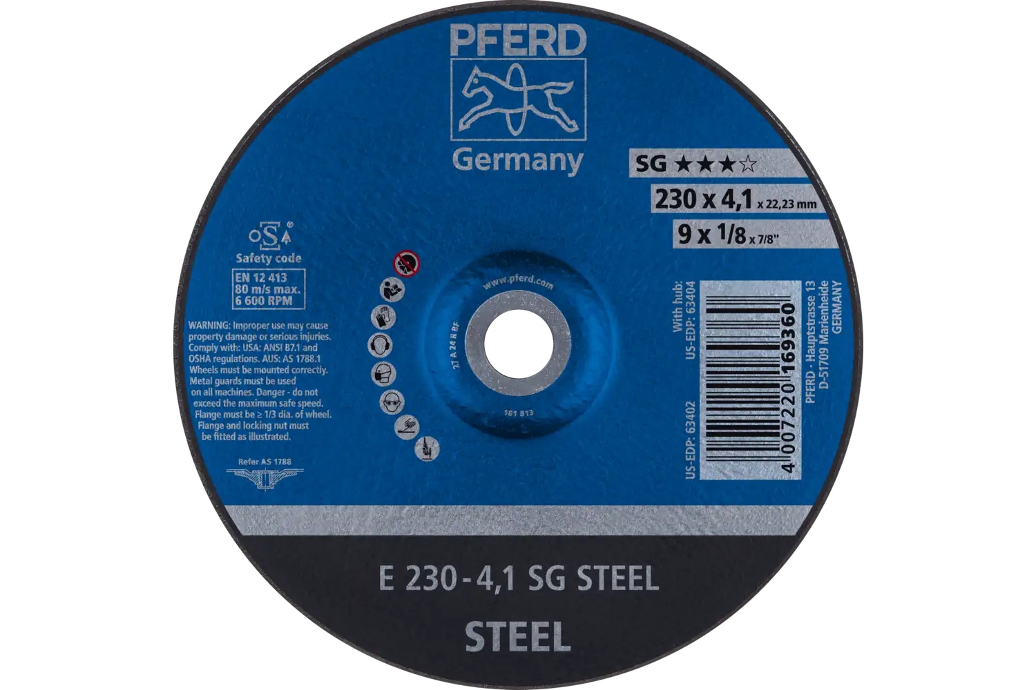 Picture of Pferd Grinding Wheel, 9" X 1/8 X 7/8, Sg Steel, T27, Aluminum Oxide